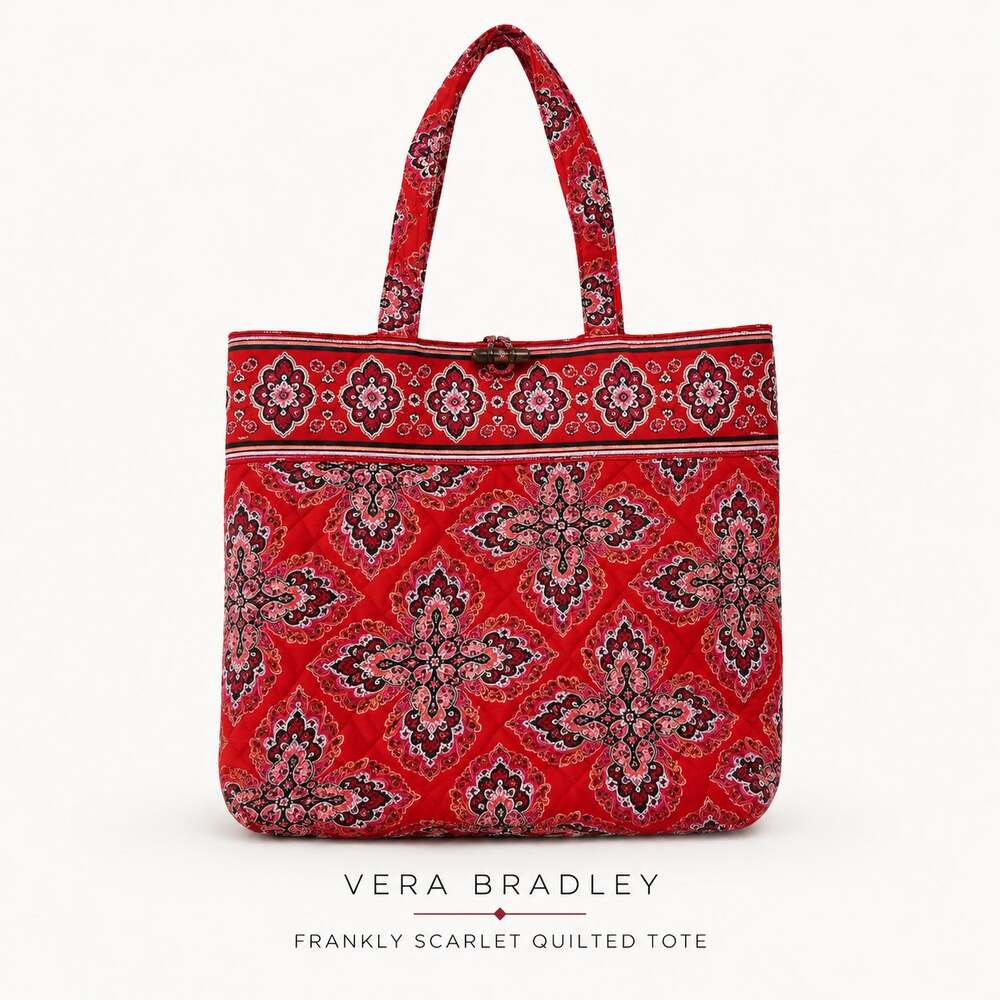 Vera Bradley Frankly Scarlet Quilted Tote Bag Red Paisley Travel Tote